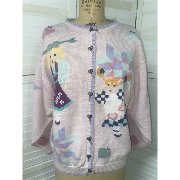 Daisy Kingdom Sweaters - Vintage Daisy Kingdom Women's Cardigan Sweater Ramie Cotton Pink Large